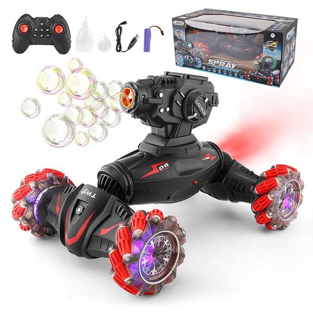 2.4ghz 1/10 Scale Bubble Spray Twist Stunt Rc Car 360 Music Light Remote Control Car for Kids Gift