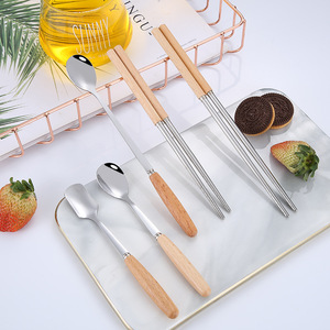 Ensemble de <span class=keywords><strong>couverts</strong></span> écologiques en <span class=keywords><strong>bois</strong></span> avec manche en <span class=keywords><strong>bois</strong></span>, fourchette, couteau et cuillère en acier inoxydable - Product Image 4