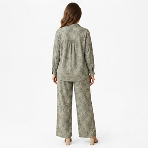 Ensemble de pyjama en satin pour femmes, manches longues, imprimé floral, été automne, respirant, pantalon long, deux pièces - Product Image 2