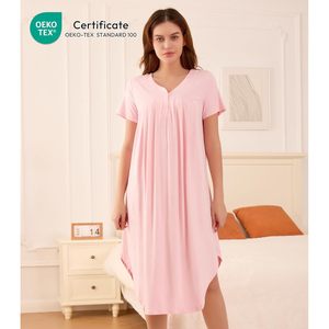 Chemise de nuit plissée en viscose de bambou tissée pour femme, à manches courtes, respirante, décontractée, pour la nuit - Product Image 3