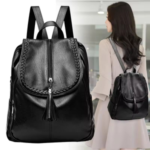 Wholesale All New Cheap Custom Logo Bag with Tassel Black Fashion <b>College</b> Bags Leather <b>Backpack</b> for Women School Bag - Product Image 5