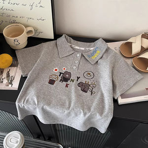 Nouveau style de polo à manches courtes pour enfants, en pur coton, pour garçons et filles, style tendance, logo brodé personnalisable, tissu épais - Product Image 5