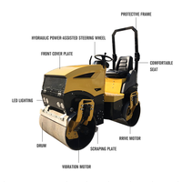 Compacteur routier hydraulique vibrant à essence, refroidi par eau, 2,5 tonnes, fabriqué en Chine