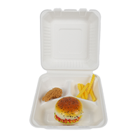 3 emballages à clapet compostables écologiques, à emporter pour le déjeuner, conteneurs alimentaires à emporter, pâte de bagasse jetable, à clapet de canne à sucre