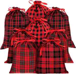 Sac en coton à cordon de serrage pour Noël, 15,5 x 11,8 pouces, motif écossais Buffalo, idéal pour le rangement, les cadeaux de Noël et comme sacs de courses - Product Image 1