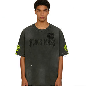 T-shirt Hip Hop Luxe Haute Qualité 300 GSM 100% Coton Tricoté Coupe Oversize Uni Effet Délavé Imprimé Rétro Streetwear - Product Image 3