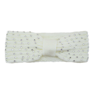 Diadema de Pelo Tejida a Mano con Lazo de Diamantes Blancos, de Lana Cálida y Gruesa, para <span class=keywords><strong>Mujer</strong></span>, Otoño e Invierno - Product Image 5