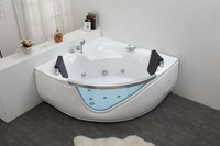 Baignoire d'angle autoportante en acrylique pour 2 personnes avec jets de massage à air et à remous pour salle de bain d'appartement