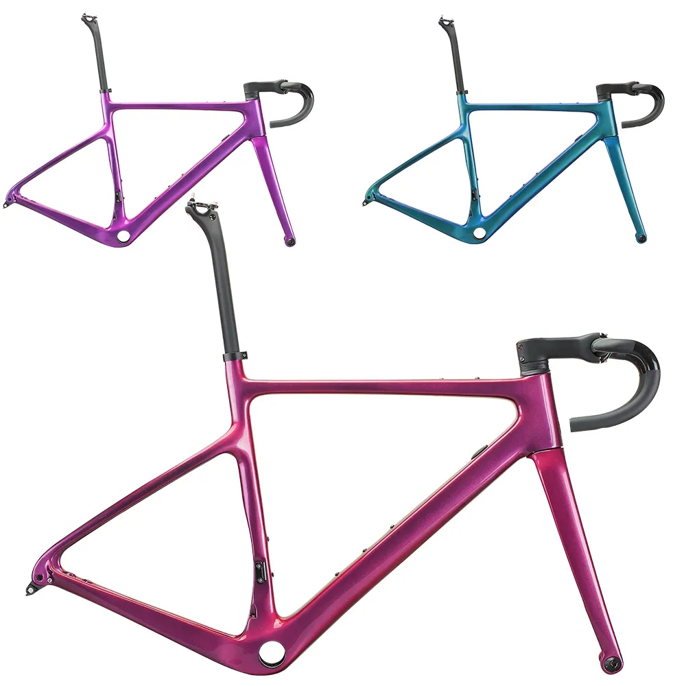 Özelleştirilmiş renk T1100 700C tam karbon Fiber düz montaj disk fren çakıl bisiklet iskeleti aks aracılığıyla 40 lastik karbon çakıl bisiklet iskeleti