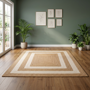 Tapis rectangulaire en jute à motif géométrique bohème imprimé à la machine 2026, adapté aux animaux domestiques, antidérapant, écologique, à poils plats - Product Image 1