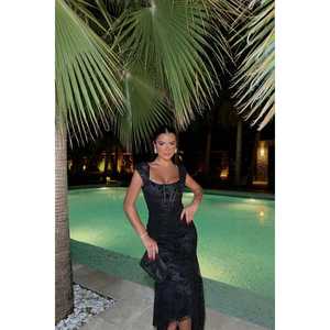 Robe de soirée corset noire Cortez pour femme, grande taille, style robe de bal, avec décorations à sequins, options longueur au sol et longueur genou, taille XL - Product Image 2