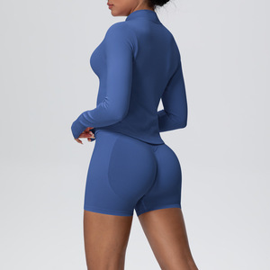 Ensembles de sport pour femmes, 2 pièces, débardeur court côtelé sans couture, <span class=keywords><strong>short</strong></span> taille haute, tenues de yoga - Product Image 4