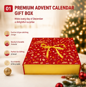 Boîte cadeau de Noël rouge avec 24 compartiments, ruban doré, papier artistique pour chocolats, jouets, surprises de Noël, boîte de calendrier de l'avent - Product Image 2