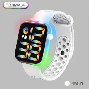 2024 New Y1 cool trend waterproof electronic watch men and women square button sports led night rainbow digital watch