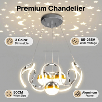Lampu Gantung LED Proyeksi Langit Berbintang Kreatif Modern Lustre, Lampu Hias Aluminium Bentuk Labu 3CCT 110V 80W untuk Ruang Tamu
