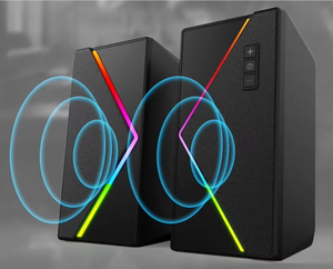 مكبر صوت للكمبيوتر RGB أضواء مبهرة صوت ستيريو وسائط متعددة تحيط بتصميم مصدر طاقة تيار مستمر - Product Image 1