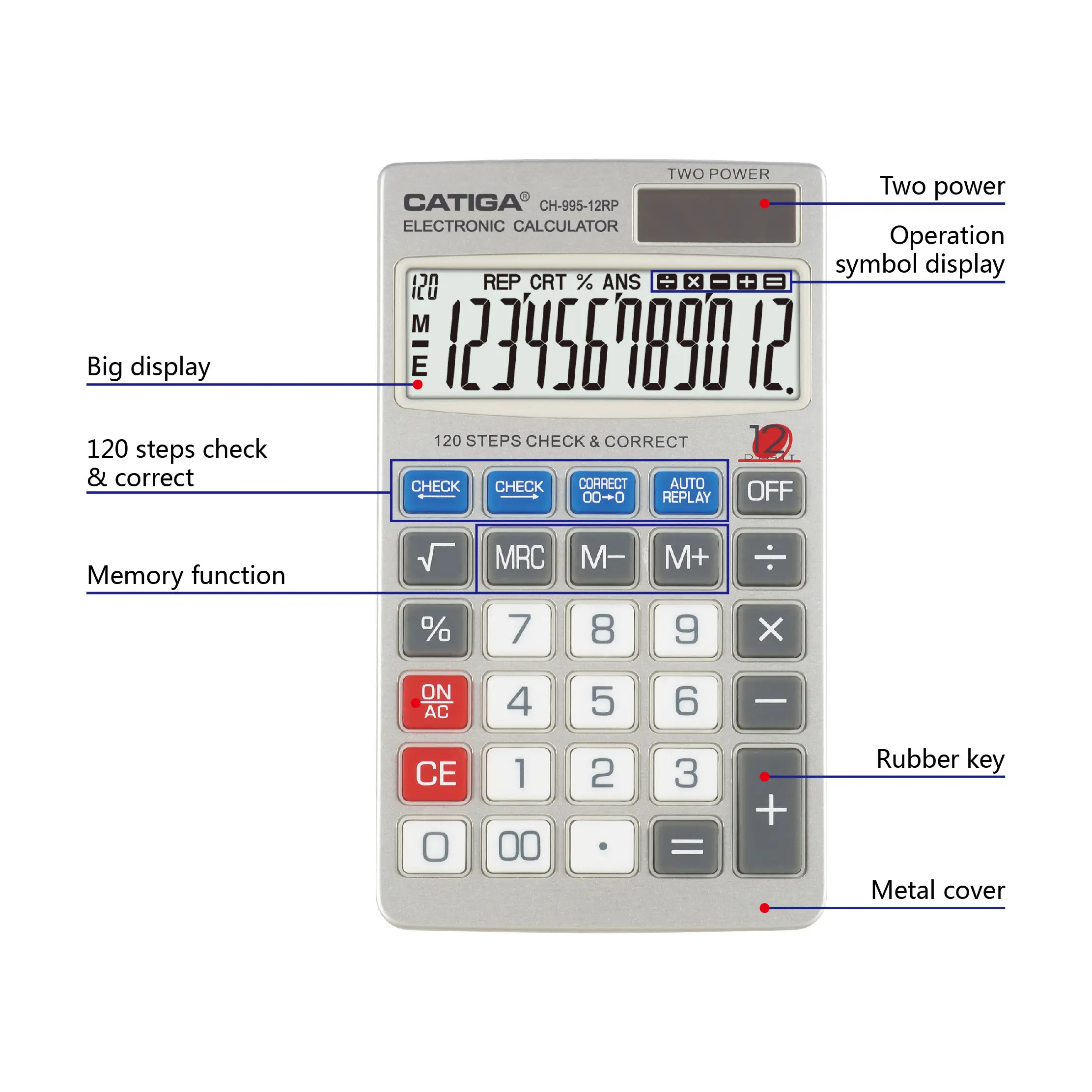 12-значный электронный калькулятор с 120 проверкой шагов и исправкой, удобный в переноске калькулятор-калькулятор