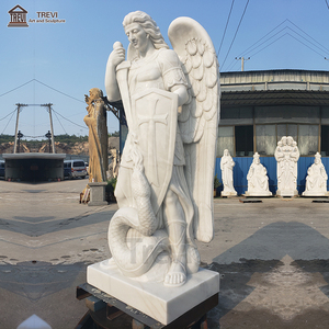Statue <span class=keywords><strong>de</strong></span> l'archange Michel en marbre blanc grandeur nature TREVI |   Sculpture d'ange religieuse sculptée à la main pour l'<span class=keywords><strong>église</strong></span> et le jardin - Product Image 2