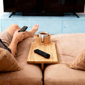 <b>Bamboo</b> Sofa Crevices Tray With Cup Holder Wooden Remote Storage Rack Multifunction Coffee <b>Table</b> For Living Room - Product Image 4