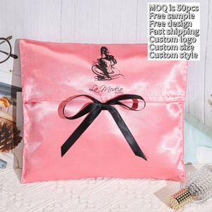 High Quality Custom Printed Envelope Style Purse Packaging Satin Dust Bag With Bowknot Luxury Envelope Hair <b>Extension</b> Silk Bag - Product Image 2