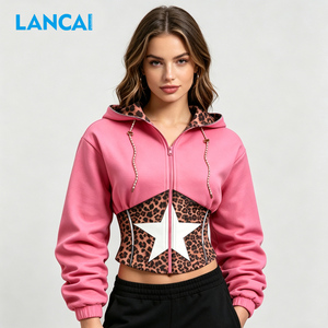 2026 Autumn/Winter Leopard Print Patchwork Terry Hoodie Embroidered Custom <b>Sequined</b> Front and Back Logo Breathable Sweatershirt - Product Image 3
