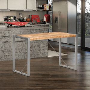 Rectangle Solid <b>Wood</b> <b>Dining</b> <b>Table</b> With Metal Legs <b>Industrial</b> Modern Design 4 Seater Home Furniture - Product Image 1