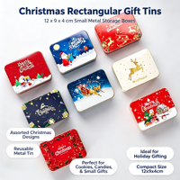Boîtes Cadeaux Rectangulaires de Noël 12x9x4 cm, Boîtes de Rangement en Métal Réutilisables pour Biscuits, Bonbons, Petits Cadeaux de Fêtes