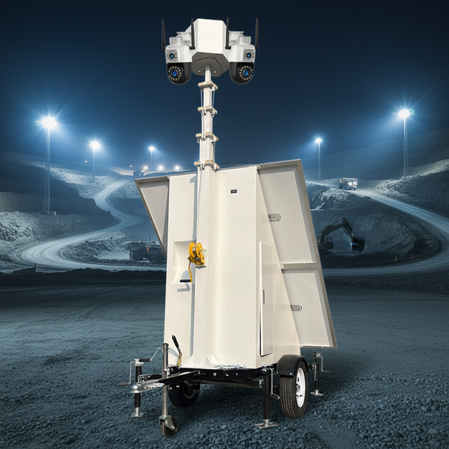 Outdoor CCTV Security Camera Trailer with IP66 5000K Daylight Solar/Electric Power for Remote Area Surveillance