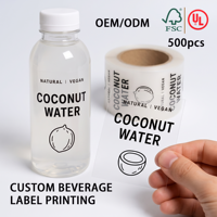Etiquetas Personalizadas Transparentes de Vinilo para Botellas de Agua de Coco, Rollo de Etiquetas Impermeables para Bebidas y Jugos, Productos de Marca Privada