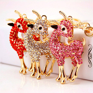 Cute Crystal Goat Car Keychain Lamb Animal Metal Pendant Key Chain Gift 810