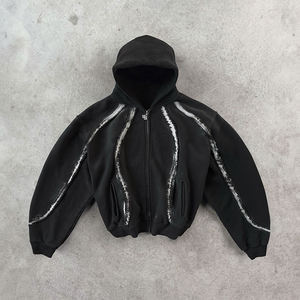 هودي بسحاب بتطريز مخصص من مُصنعي الملابس، بقصة واسعة وحافة غير مخيطة، مناسب للجنسين، 100% قطن، بشعار مخصص للرجال - Product Image 1