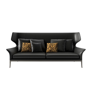 Vente en gros de canapés noirs élégants en cuir pour salon de luxe moderne et minimaliste Ensemble de meubles design canapés de salon Divano - Product Image 5