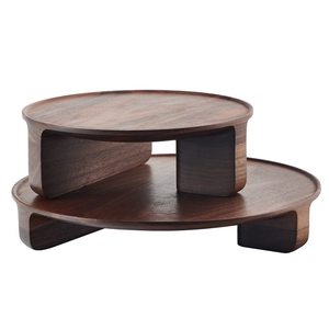 Vassoio Rotondo Galleggiante con Piedini Alti in Legno Massello di Noce Nero e Faggio, Stile Giapponese, Multifunzione, Porta Teiera - Product Image 5