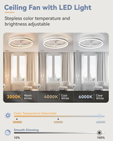 Ventilateur de plafond LED moderne 3 couleurs de 19,7 pouces avec éclairage intégré, idéal pour salle à manger et café