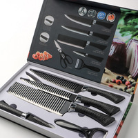 Coffret de 6 couteaux de cuisine en acier inoxydable personnalisés avec ciseaux de chef, éplucheur et couteaux à fruits, revêtement écologique, boîte couleur PP
