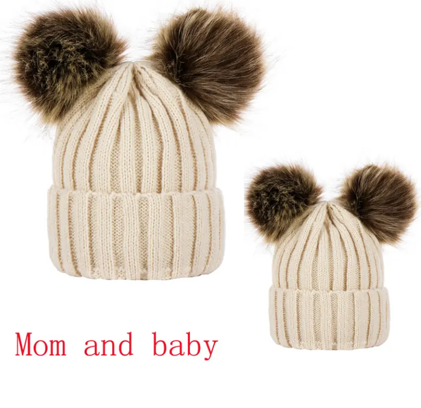 2PCS 부모-자식 모자 겨울 따뜻한 아기 모자/여성 모자 비니 겨울 따뜻한 크로 셰 뜨개질 모자