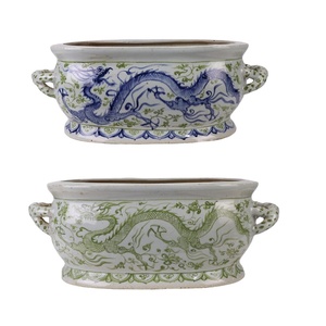 RXCG06-A-B Jingdezhen porcellana verde blu e bianco modello di drago forma ovale decorazione per la casa vaso di fiori in ceramica fioriera - Product Image 1