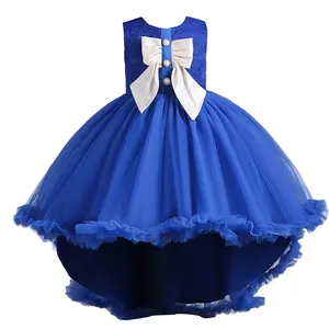 Elegante Tailed Prinses Avond Jurk Voor Tieners Grote Strik Meisje Trouwjurk Roze Kind Verjaardag Jurk Voor Feest