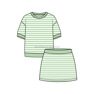 Ensemble de vêtements de sport pour filles 2026 – Sweat-shirt rayé et jupe à manches courtes deux pièces pour activités de plein air – Logo personnalisé, faible MOQ - Product Image 2