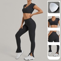 Ensemble de yoga personnalisé respirant avec legging évasé, haut court à col en V et pantalon bootcut taille haute, 2 pièces, effet ventre plat, pour entraînement et fitness