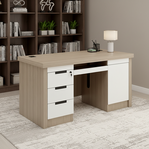 Bureau de travail ergonomique moderne, design modulaire, tiroirs de classement verrouillables, armoire de rangement latérale, matériau E0 robuste, bureau à domicile - Product Image 2