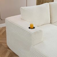 Canapé d'angle modulaire en forme de U de 132 pouces – Design compressé sans armature, en velours côtelé moelleux, avec chaises longues et porte-gobelets