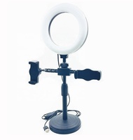 Anneau lumineux filaire de beauté de 16 cm (6 pouces) pour diffusion en direct, support de téléphone de table de bureau avec deux pinces pour téléphone portable