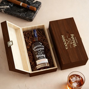 Bộ hộp gỗ tùy chỉnh kèm chai rượu thủy tinh Flint cao cấp, rượu Rum, Whiskey, Vodka, Tequila, rượu mạnh, chai thủy tinh có nắp đậy - Product Image 2
