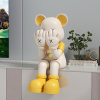 Grande décoration en résine d'ours violent pour le salon, à placer près du meuble TV, du canapé, ornement d'ours kawaii artistique peint à la main