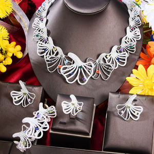 T088B Trendy 4PCS <span class=keywords><strong>Jingo</strong></span> Leaf Flower Conjuntos de joyería africana de lujo para mujeres Wedding Party Naija Dubai Vestido de novia Collar de novia - Product Image 3
