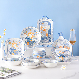 Service de table en céramique, ensemble de vaisselle de haute qualité, canard de dessin animé, bol sous glaçure, assiette d'abaque - Product Image 1