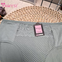 M519 #   Celana Dalam Bikini Rajut Solid Modis Seksi untuk Wanita Bertubuh Gemuk, Bahan Katun dengan Renda di Pinggang, Ukuran Tinggi, Elastisitas Tinggi, Grosir