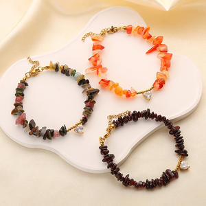 보헤미안 다채로운 불규칙한 천연 자갈 돌 팔찌 수제 페르시 스테인레스 스틸 체인 크리스탈 하트 팔찌 - Product Image 2