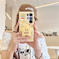 Coque de téléphone en silicone souple 3D jaune crème avec motif étoile mignon et support Grip Tok antichoc pour Samsung Galaxy S24 Ultra S26 Plus